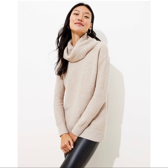 LOFT Sweaters - Loft Beige Cowl Neck Tunic Sweater- Large Petite